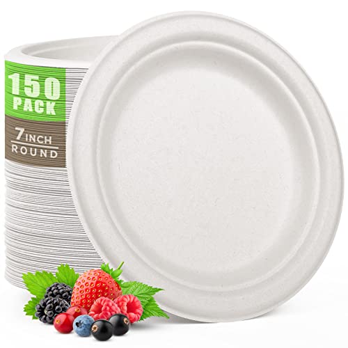 Small Paper Plates 7 Inch 150 Pack Compostable Dessert Plates (Whtie / 7in 150pcs)