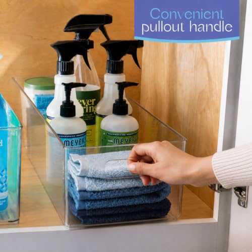 Plastic Food Storage 6 Pack Clear Container Bin with Handles for Organizing Kitchen (20x8x5)
