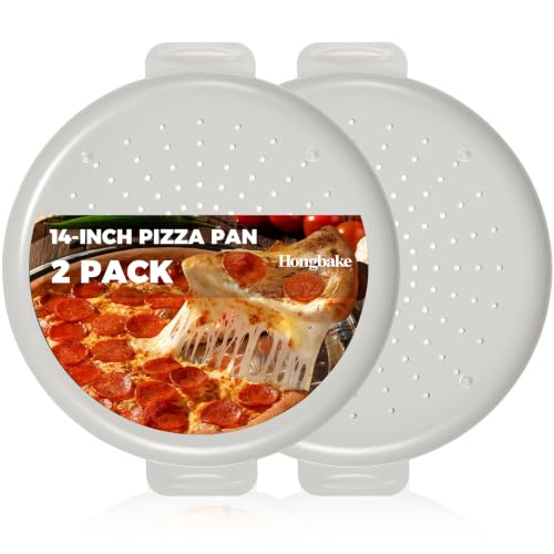 2 Pack Pizza Pan 14 Inch with Holes (Light Grey / 14inch with Handles (external size:15.75inch))