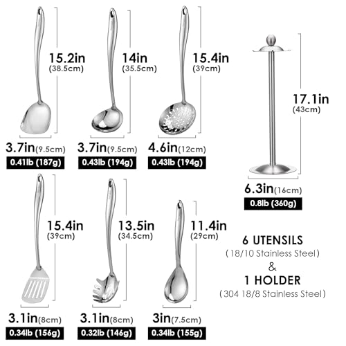 18 10 Stainless Steel Cooking Utensils Set with Holder (7 Count)