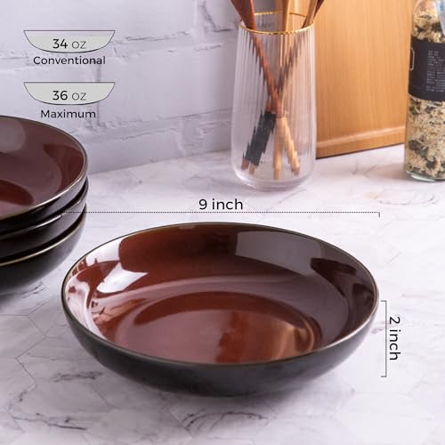 9.0" Ceramic Pasta Bowls Set of 6 (Set of 6 / Red)