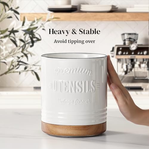 360° Rotating Extra Large Cooking Utensil Holder (White Text / 7.6 Inch)