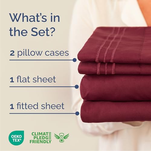 Queen Size 4 Piece Sheet Set (25 - Burgundy / Queen)