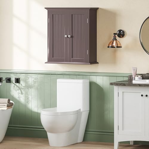 Bathroom Wall Cabinet with 2 Doors (Espresso / 8.8"D x 21.1"W x 24"H)