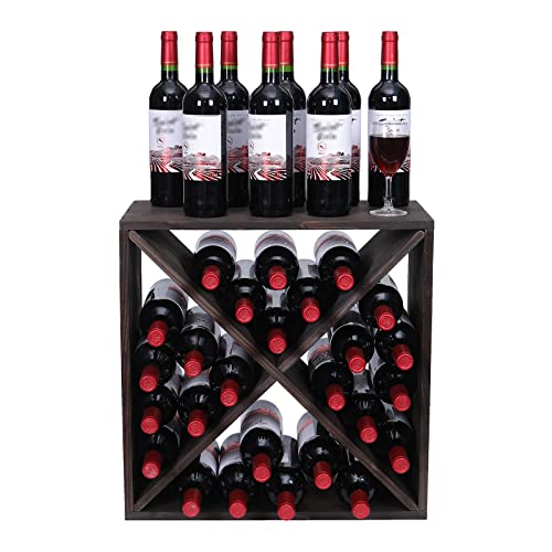 Wine Rack Cabinet countertop Wooden Stackable Storage Retro Cube freestanding Floor Wine Bottle Holder Stand ((96bottleblack))