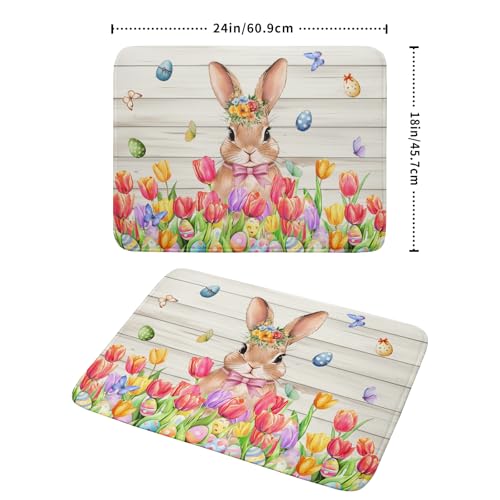 Easter Bunny Dish Drying Mat 18x24 inch Eggs Floral Fast Drying Pad Washable Reversible Microfiber Dish Drainer Mats for Kitchen Counter (Bunny Wood / 18" x 24")