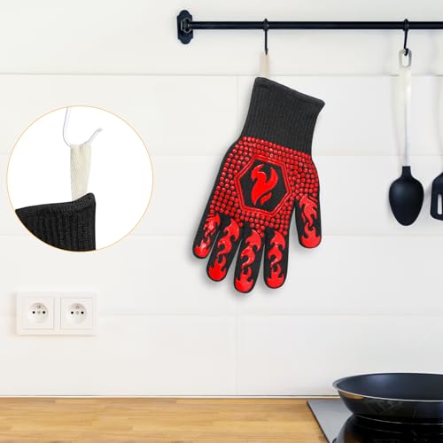 BBQ Gloves BBQ Accessories 1472℉ Extreme Heat Resistant (Red / One Size Fits Most(Regular Cuff))