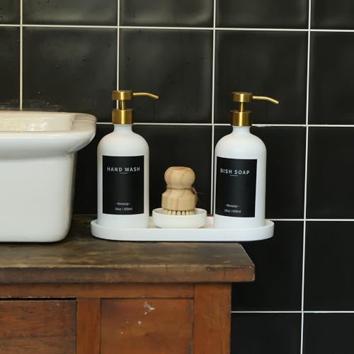 Set of 5 Kitchen Soap Dispenser Set 16 Oz Glass Hand Dish Soap Dispenser with Stainless Steel Pump (White)