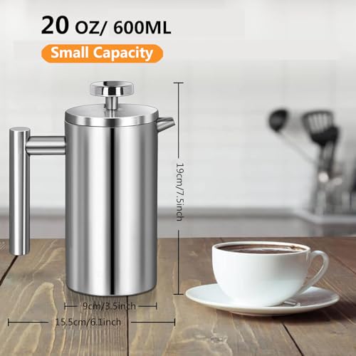 French Press Coffee Maker (20 oz / Silver)