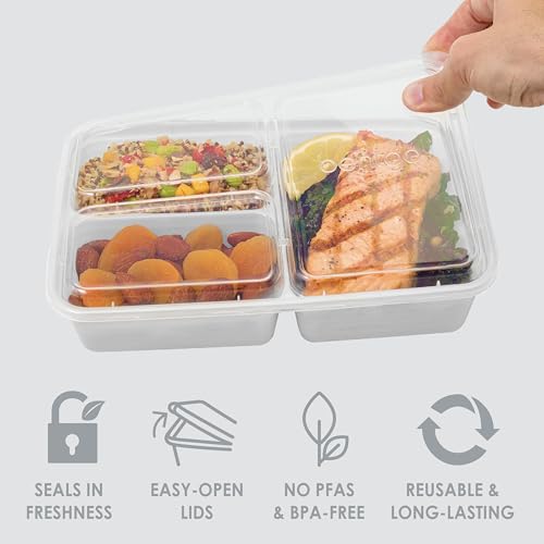 Prep 3 Compartment Meal Prep Containers with Lids (Silver)