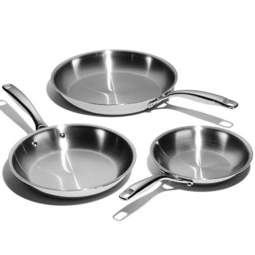 3-Piece (8",10", & 12") Stainless Frying Pan Set | 5 Ply Stainless Steel Clad | Induction Compatible, Oven Safe 800°F - Non-Toxic, No Coatings - Even Heating, Won't Warp (3-Piece Set (8", 10", 12"))