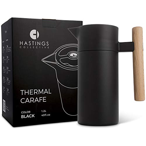 Thermal Coffee Carafe 40 Oz Insulated with Tea Infuser (Black)
