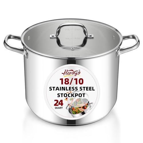 24-Quart 18/10 Stainless Steel Stock Pot with Lid, Large Heavy Duty Soup Pot Compatible with Electric, Gas, Induction and Gas Cooktops, Non-Toxic & Corrosion Resistant, Dishwasher Safe (24 Quarts)