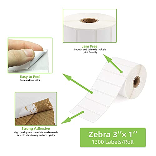 Compatible 3" x 1" Direct Thermal Labes Replacement for Barcodes Postage Address Shipping Compatible with Rollo & Zebra Desktop Printers Adhesive & Perforated (3" x 1" / 12 Rolls)