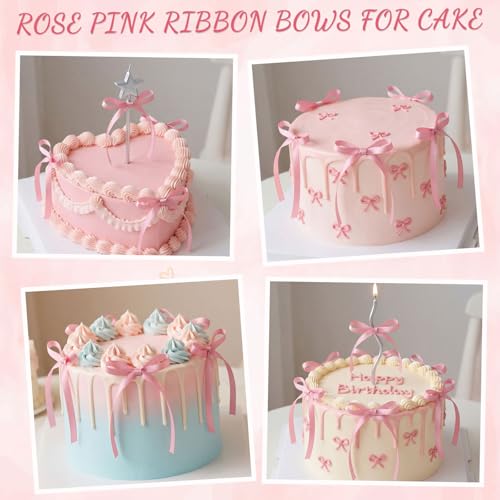30 Pack Bow Cake Toppers Rose Pink Ribbon Bows for Cake (Rose Pink)