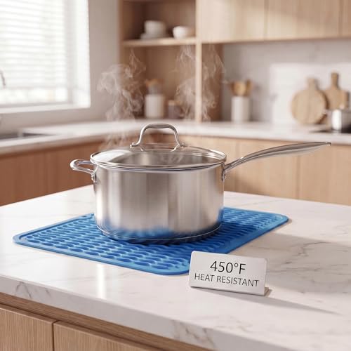 Silicone Dish Drying Mat for Multiple Usage (Lichen Blue / 12"L x 12"W)