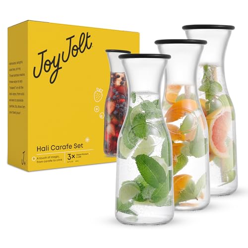 Glass Carafe with Lid (Set of 3, 36 Ounces each)