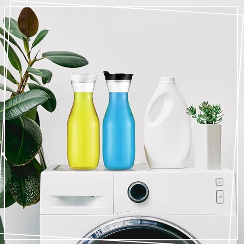 6 Pcs Plastic Water Carafe with Lid 32 Oz Clear (White, Black Cap)