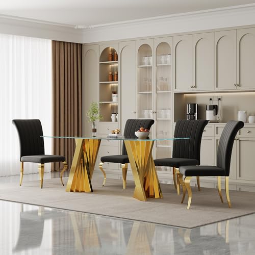 70" Modern Glass Gold Dining Table for 6 (Gold-70" Dining Table)