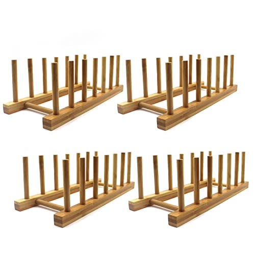 Bamboo Wooden Plate Racks Dish display Holder Kitchen Storage (Pack of 4)