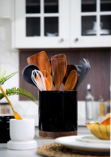 Ceramic Rotating Kitchen Utensil Holder for Countertop (Black)