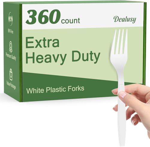 360 Count Extra Heavy Duty White Plastic Forks Disposable (White)