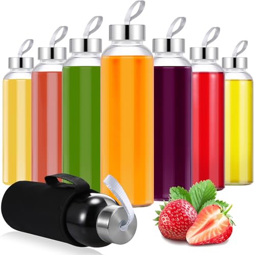 12 Pack Glass Water Bottles with Sleeves (Stylish / Black)