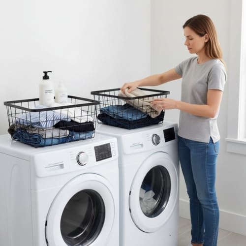 Kitchen Metal Wire Baskets with Handles Food Storage Organizer (Black / 4 Pack New Small)