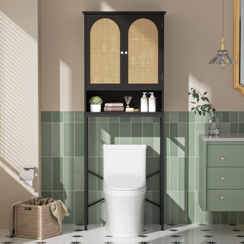 Rattan Toilet Storage Cabinet (Rattan Door-black)
