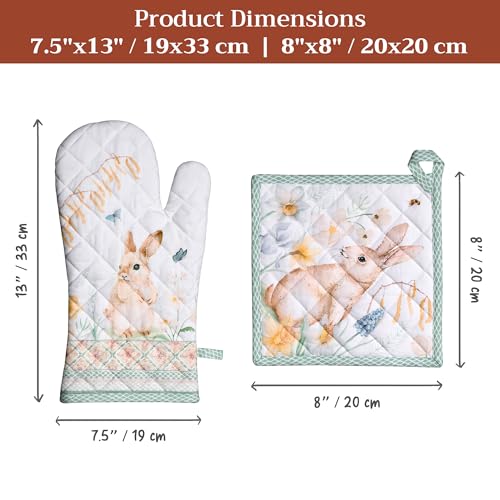 100% Cotton Oven Mitt & Pot Holder Set (076 - Easter Dew / 7.5" x 13" & 8" x 8" (Oven Mitt & Pot Holder))