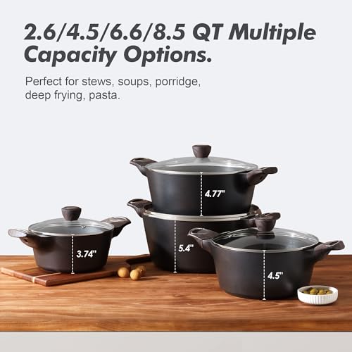 Nonstick Pot Stock Pot with Lid (4.5 + 6.6 Quarts / Classic Black)