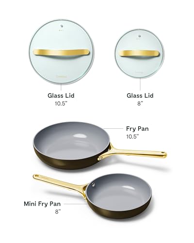 Ceramic Non Stick Fry Pan Set with Glass Lids (2x 10.5 IN & 1x 8 IN / Black)