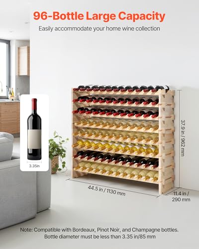 96 Bottle Stackable Modular Wine Rack (Natural Wood Color / 8-Tier 96 Bottles)