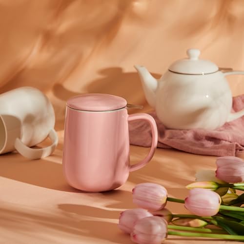 20 OZ Porcelain Tea Mug with Infuser and Lid (Pink)