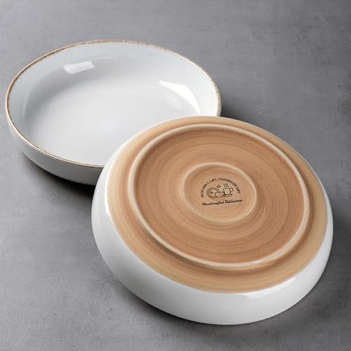 8.75'' Large Ceramic Pasta Bowls (White(8.75inch, Handbrush Rim))