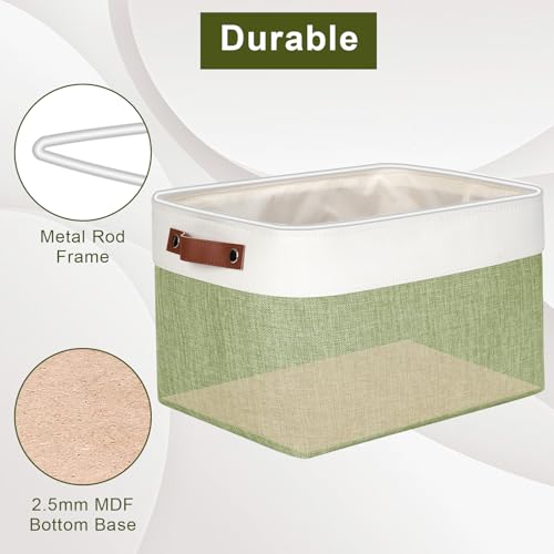 Storage Bins Large Fabric Storage Baskets for Shelves 3 Pack (Green / Off-White / Large -15"x11"x9.5")