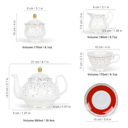 21 Piece Colorful British Porcelain Tea Sets (21 Count)