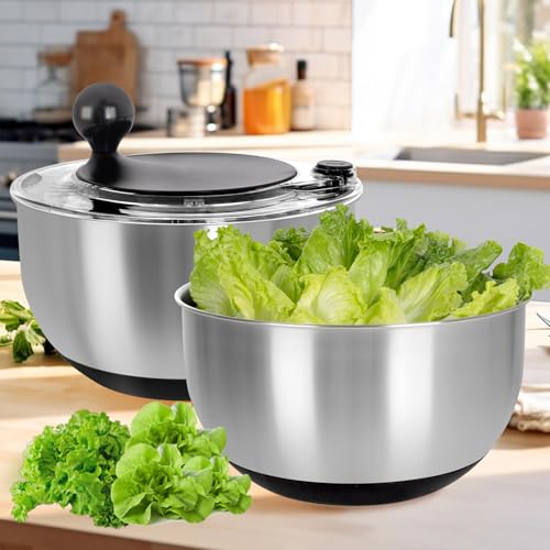 5.3Qt Stainless Steel Salad Spinner with Instant Stop Button (Vibrant Black)