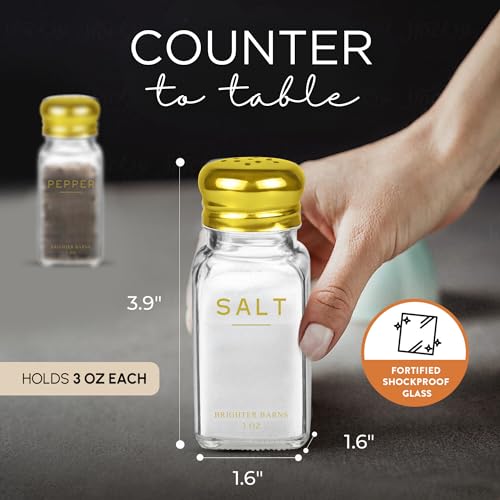 Gold Salt and Pepper Shakers Set by Brighter Barns (Clear/Gold)