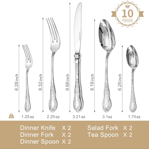 Silverware Set for 2 (10-Piece / Silver)