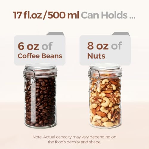Small 16 oz Glass Jars with Airtight Lids 6 Pack Pickling Pantry (17 fl oz x 6)