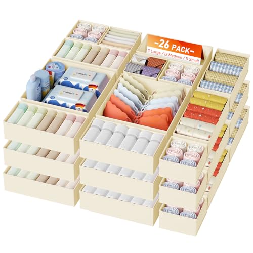 Drawer Organizer Clothes 26 Pack (Beige / 26 Pack)