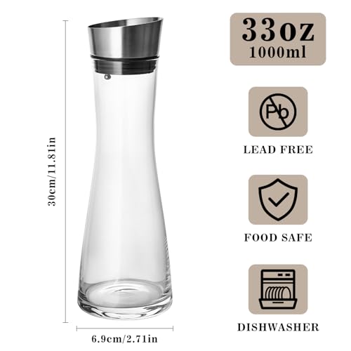 Glass Water Carafe with Lid (33.8 Ounces)
