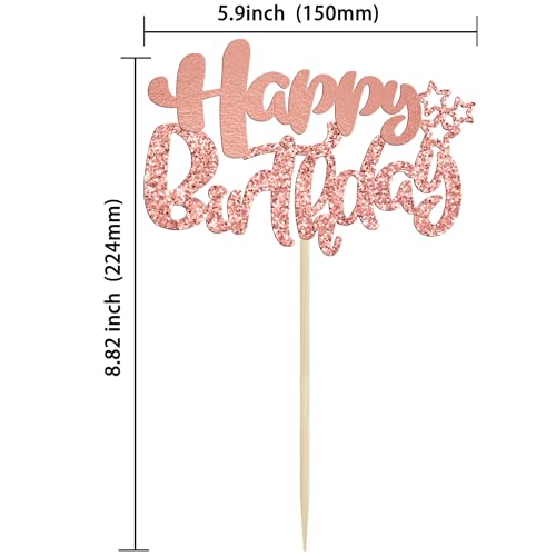 24Pcs Rose Gold Happy Birthday Cupcake Toppers for Baby Shower (24 Count)