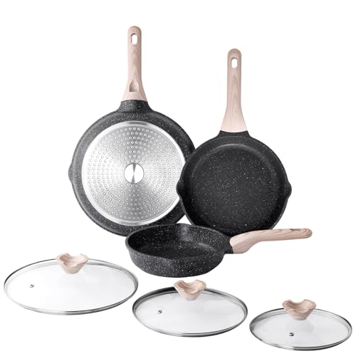 Nonstick Frying Pan Skillet Set with Lid (Classic Granite / 8+9.5+11 Inch w/ Lid)