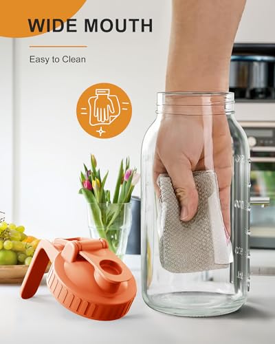 Mason Jar Pitcher Set of 2 (White & Orange / 64 Ounces)