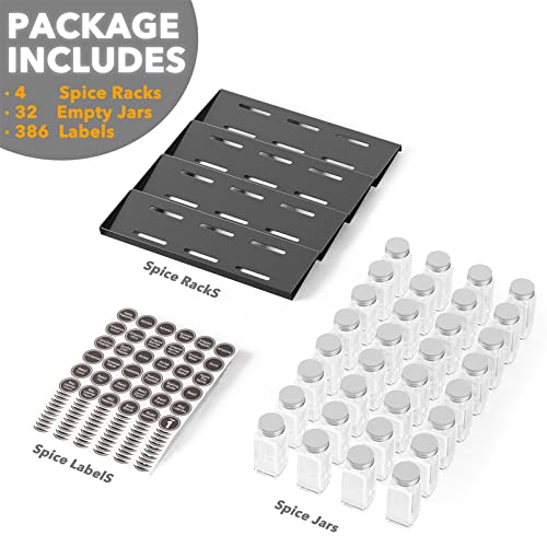 Spice Drawer Organizer with 32 Spice Jars (32 Jars, 15" Wide)