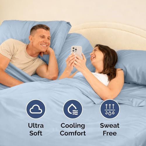 Flex Top Split Head King 4 Piece Sheet Set (24 - Sky Blue / Split Head/Flex Top)