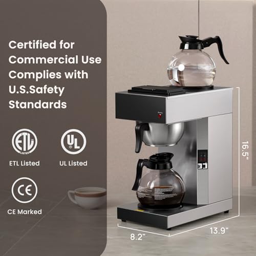 12 Cup Commercial Pour Over Coffee Maker SF (2 Glass Decanters / Stainless Steel)