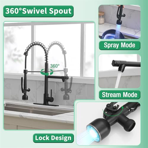 LED Commercial Kitchen Faucets with Pull Down Sprayer Matte Black (Matte Black)